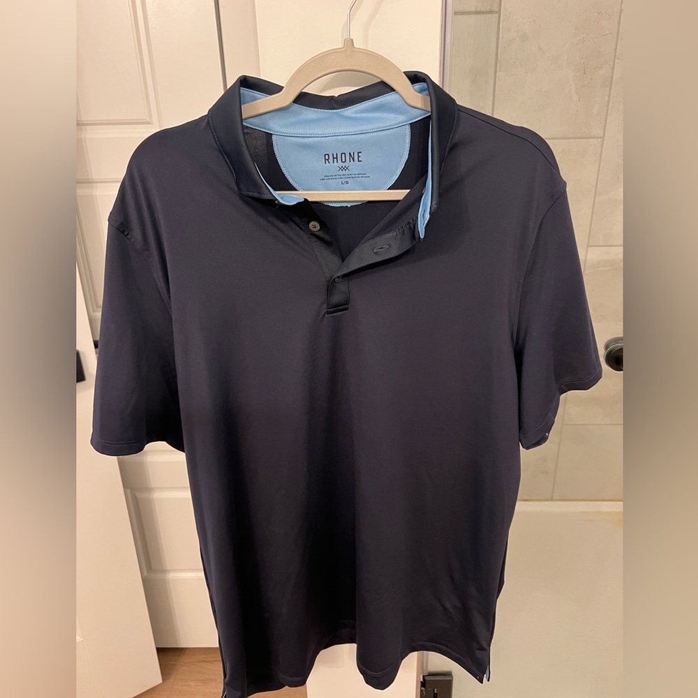 Rhone Men's Dark Blue Polo with Light Blue Accents